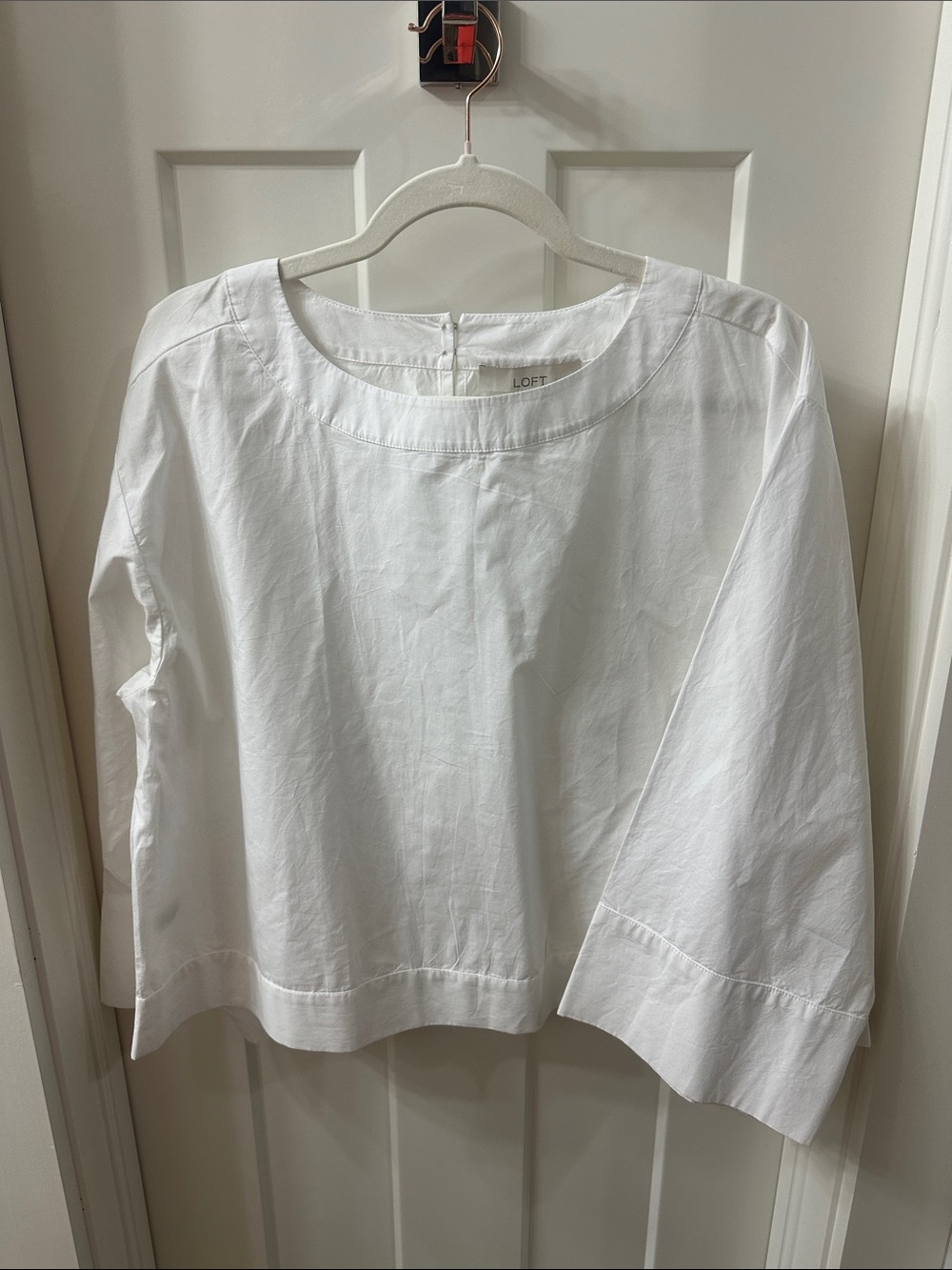 LOFT White Cotton Boat-Neck Flare Sleeve Blouse M